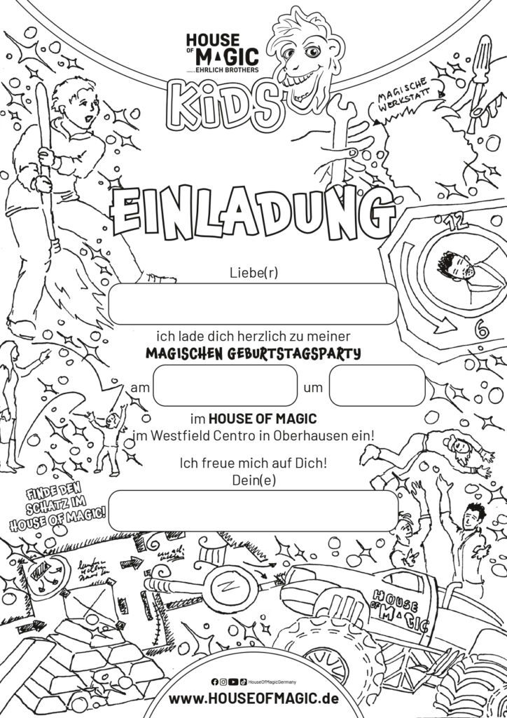 HoM KIDs Einladung Geburtstag A4_12.2023.indd Einladung Kindergeburtstag im HOUSE OF MAGIC Oberhausen