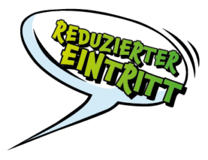 Sprechblase "Reduzierter Eintritt" Sprechblase im Comicstyle mit dem Inhalt "Reduzierter Eintritt" in grüner Schrift.