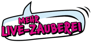 Sprechblase "Mehr Live-Zauberei" Sprechblase im Comicstyle mit dem Inhalt "Mehr Live-Zauberei" in pinkfarbener Schrift.