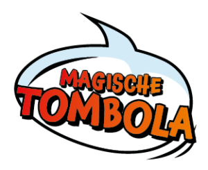 Sprechblase "Magische Tombola" Sprechblase im Comicstyle mit dem Inhalt "Magische Tombola" in orange-roter Schrift.