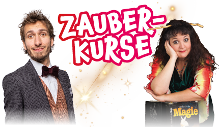 Überschrift mit dem Inhalt: Zauberkurse und Bildern der Kursleiter Astrid Gloria und Toby Rudolph Überschrift mit dem Inhalt: Zauberkurse und Bildern der Kursleiter Astrid Gloria und Toby Rudolph